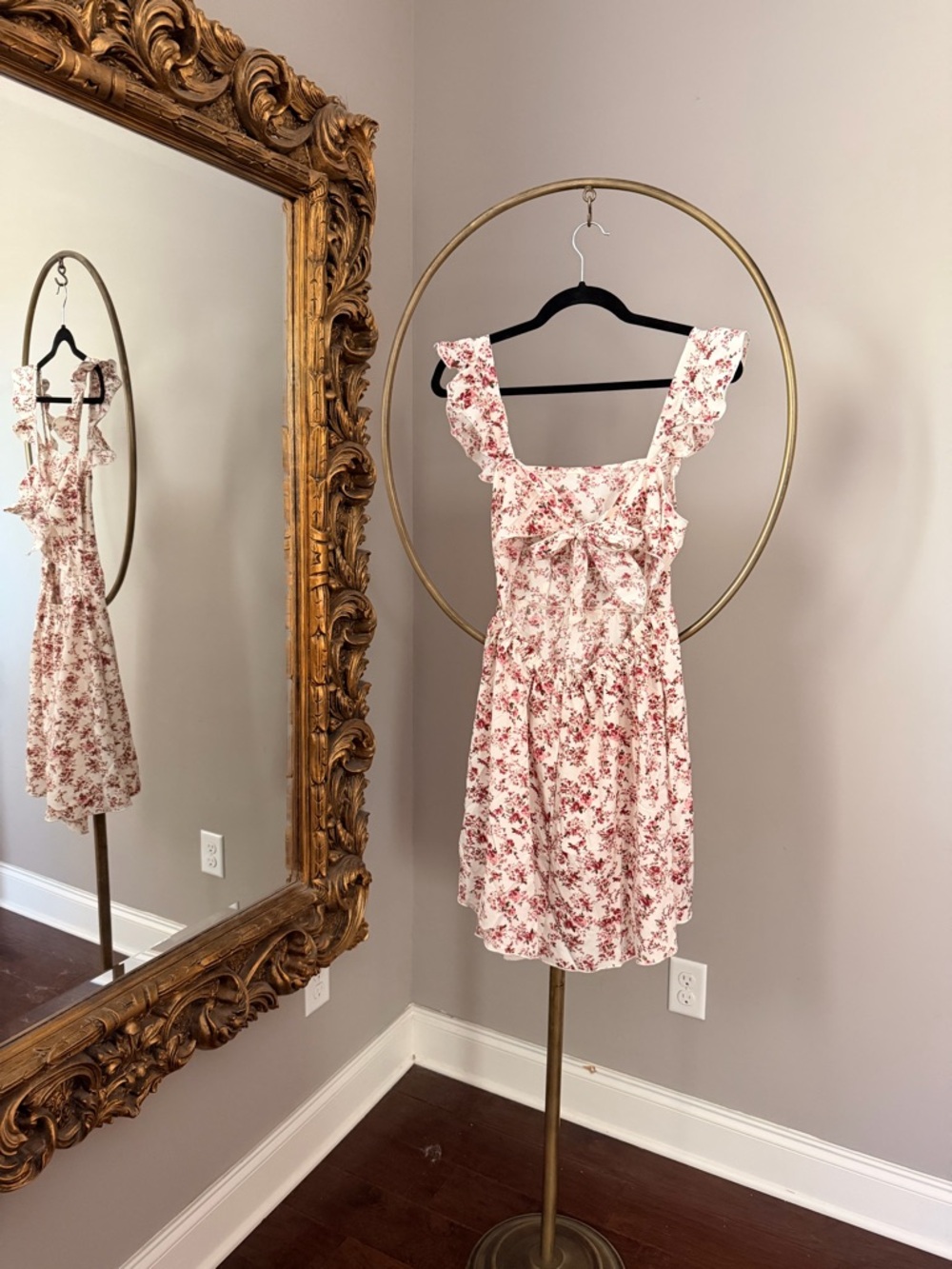 Floral Ruffle Strap Tie Back Sundress - Pink & White - Picture 3 of 4